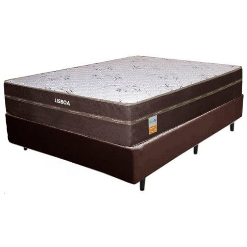 Colchão Casal Lisboa + Base Box Simples Marrom – ECOTEC + BIOSTAR - Móveis furniture