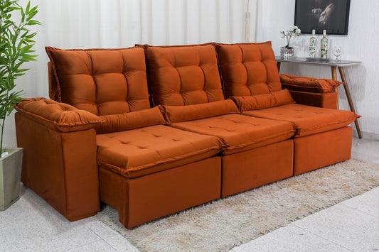 Sofá Retrátil Reclinável Madri 2.70m Veludo Terracota - Móveis furniture