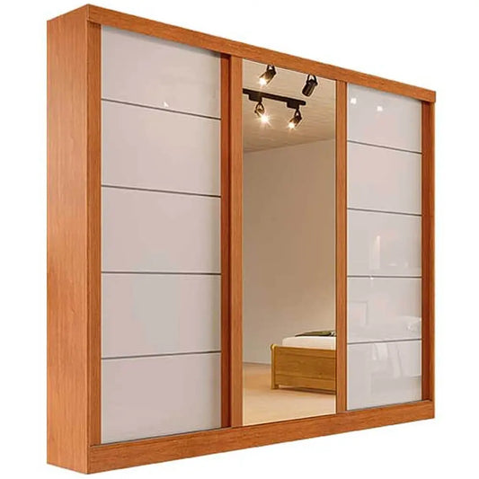 Guarda Roupa Casal 3 Portas de Correr e 4 Gavetas c/ Espelho Capri Bianchi