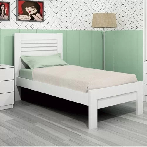 Cama Solteiro Cabeceira com Detalhes Safira Branco - Móveis furniture