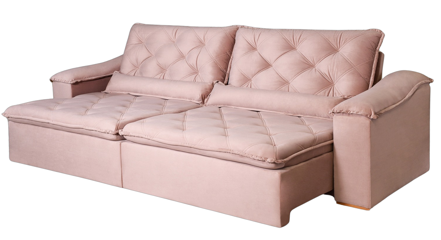 Sofá Retrátil e Reclinável 2.50 Holanda Tecido Suede rose