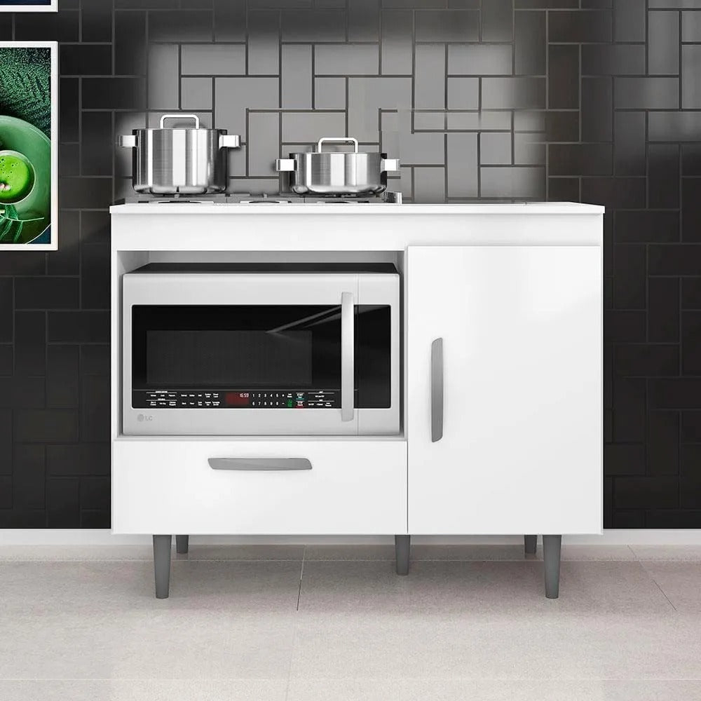Balcao de Cozinha para CookTop 1P1G 4 Bocas Branco Alecrim Poliman - Móveis furniture