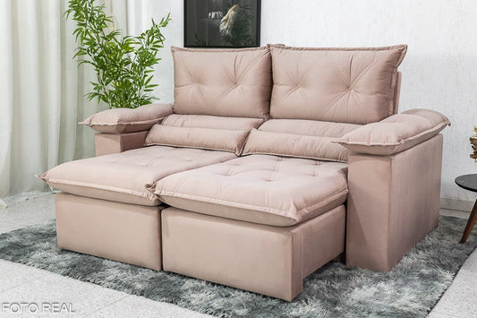 Sofá Retrátil Reclinável 1.80m Santorine Veludo Rose - Móveis furniture