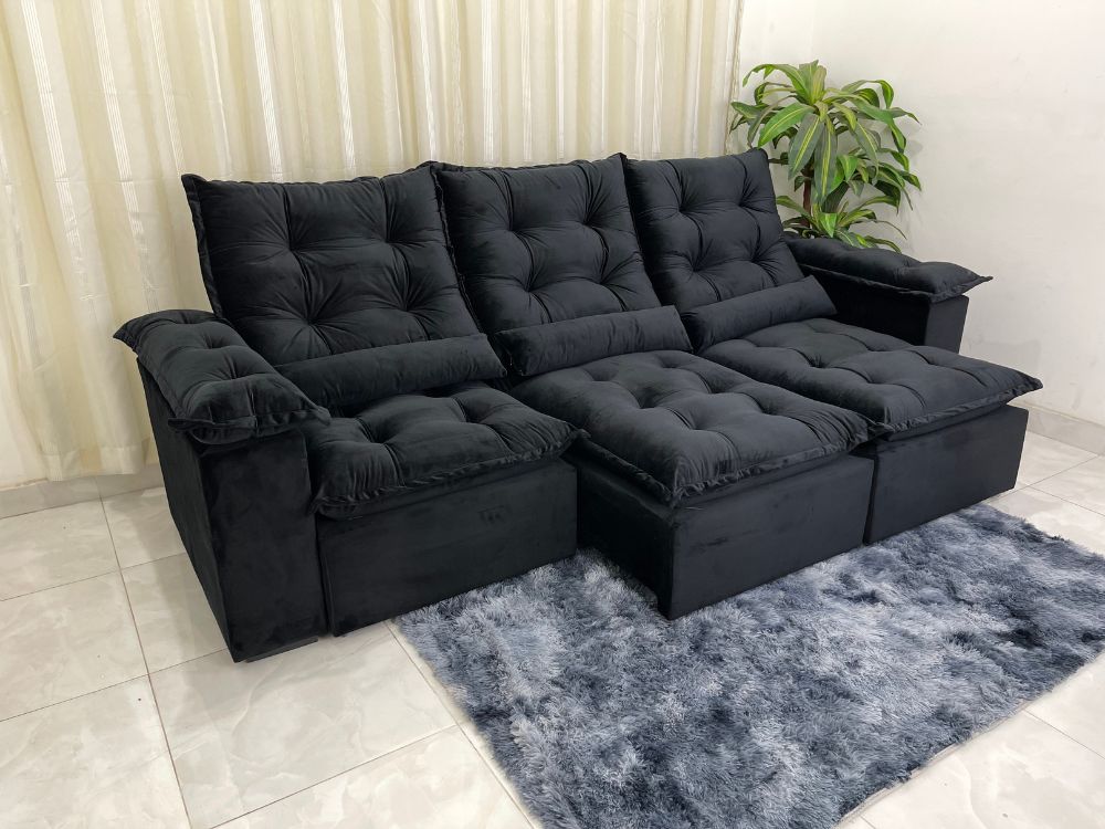 Sofá Retrátil Reclinável Atenas 2.70m – Preto - Móveis furniture