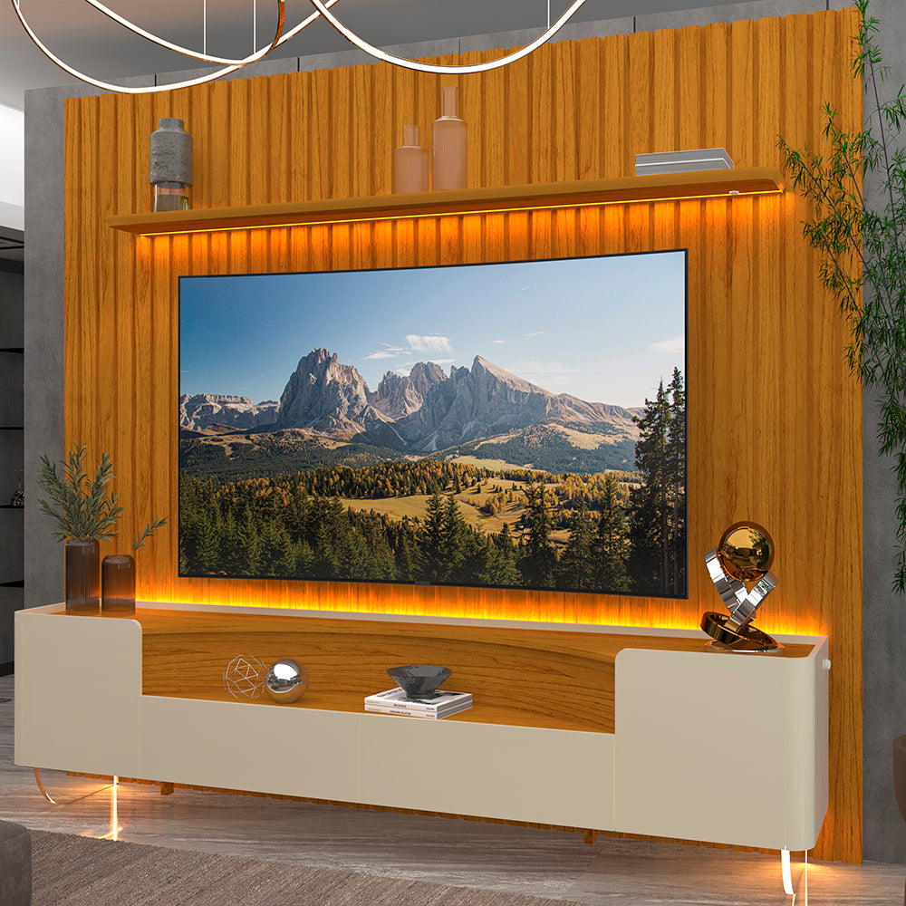 Painel até 85″ Nobre Off White + Rack Infinity 230 Off White/Terracota – GELIUS - Móveis furniture