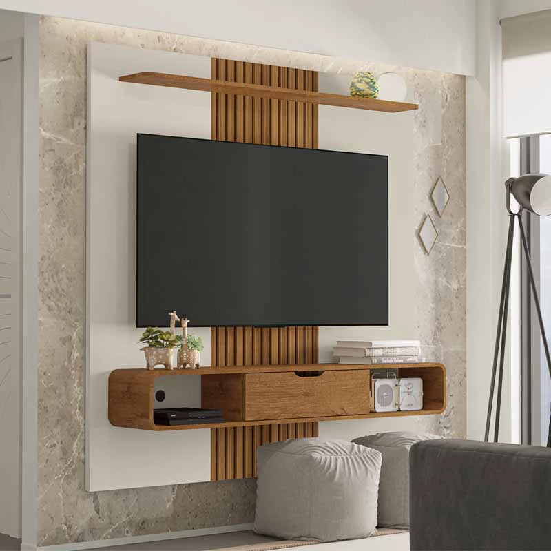 Painel Lisboa Ripado 3D Larg. 1.58m Off/Nature Bechara - Móveis furniture