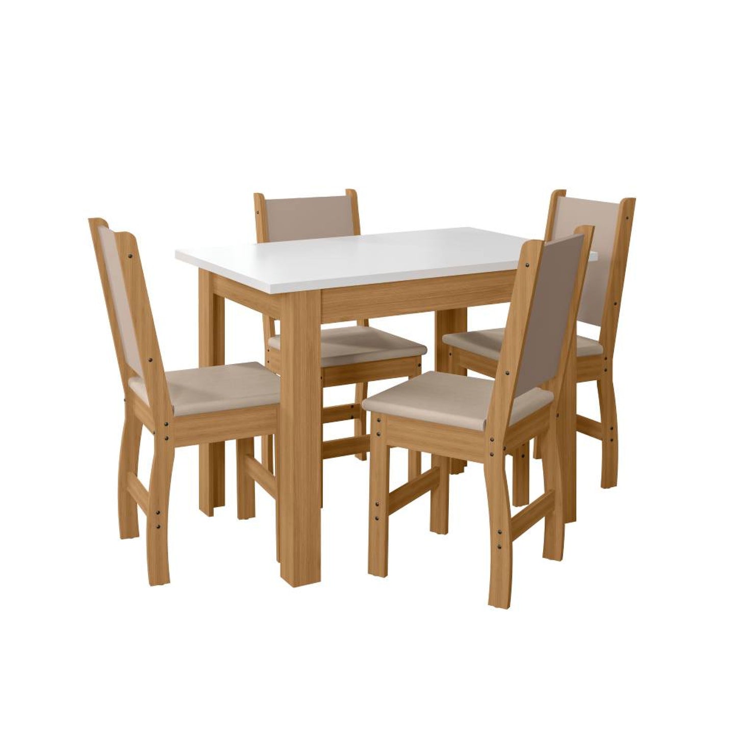 Mesa de Jantar Bellagio 108x68 Carvalho Tampo Off 4 Cadeiras Clara Assento Savana Poliman - Móveis furniture