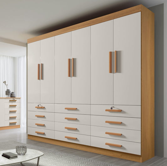 Guarda-Roupa Mônaco 6 portas e 12 gavetas – Cinamomo/Off White