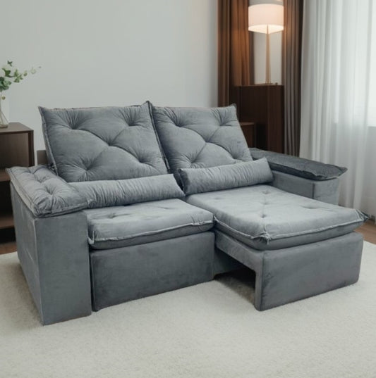 Sofá Retrátil Reclinável Grécia 1.90m – Cinza Veludinho - Móveis furniture