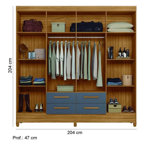 Guarda Roupa Roupeiro 08 Portas 04 Gavetas Flórida Freijó Cinza Moval - Móveis furniture
