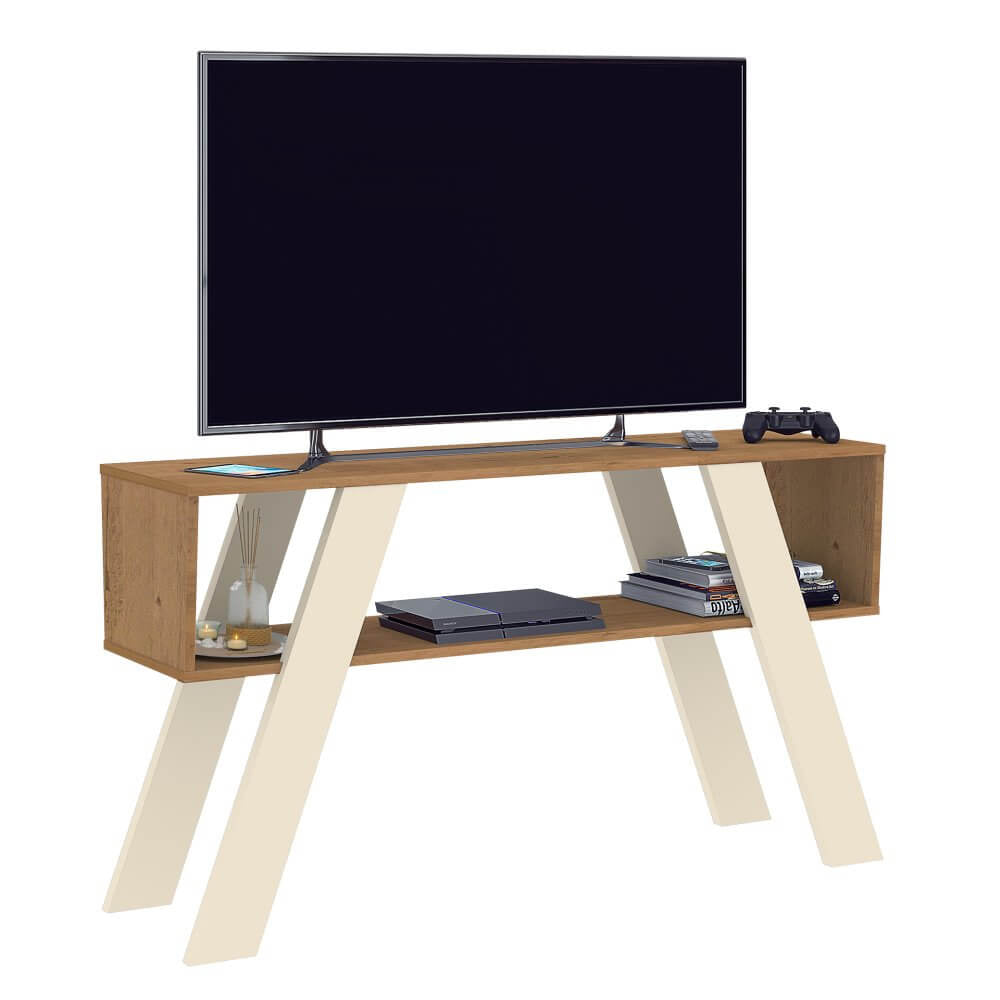 Rack Detroit Atualle para TV até 55 Polegadas Canelato Rústico Natura Off White - Móveis furniture