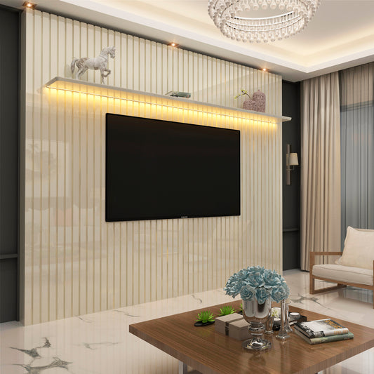 Painel Nobre Ripado 230 1P com LED Off White Gelius - Móveis furniture