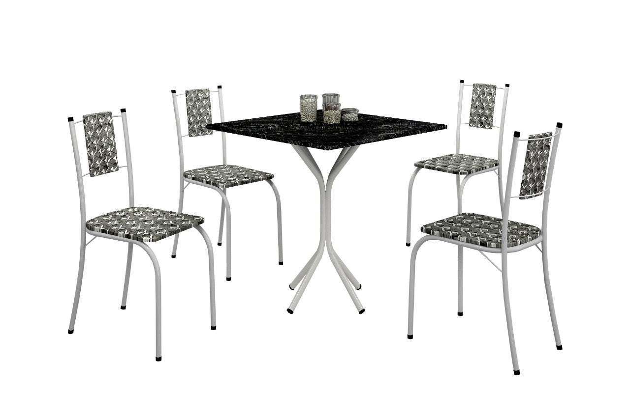 Conjunto de Mesa Marica Tmp MDP 68x68 Branco com 4 Cds Cor Branco.PretoTeixeira