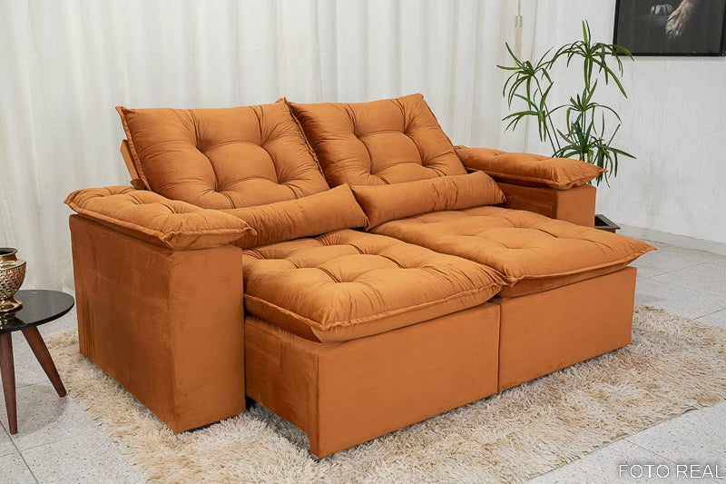 Sofá Retrátil Reclinável 3 Lug. Grécia 2.00m Veludo - Móveis furniture