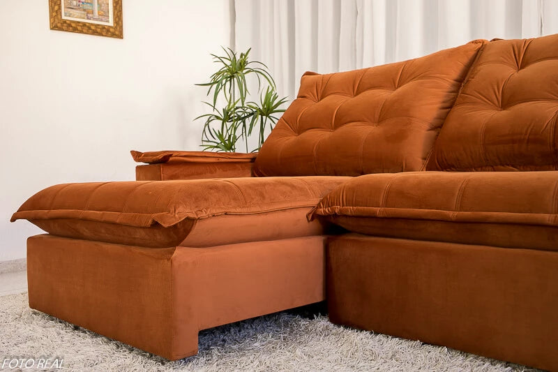 Sofá Retrátil Reclinável Atenas 2.10m Veludo Ferrugem D33 e Molas Ensacadas - Móveis furniture