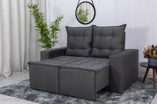Sofá Retrátil Reclinável 1.60m Rafaela Veludinho Cinza - Móveis furniture