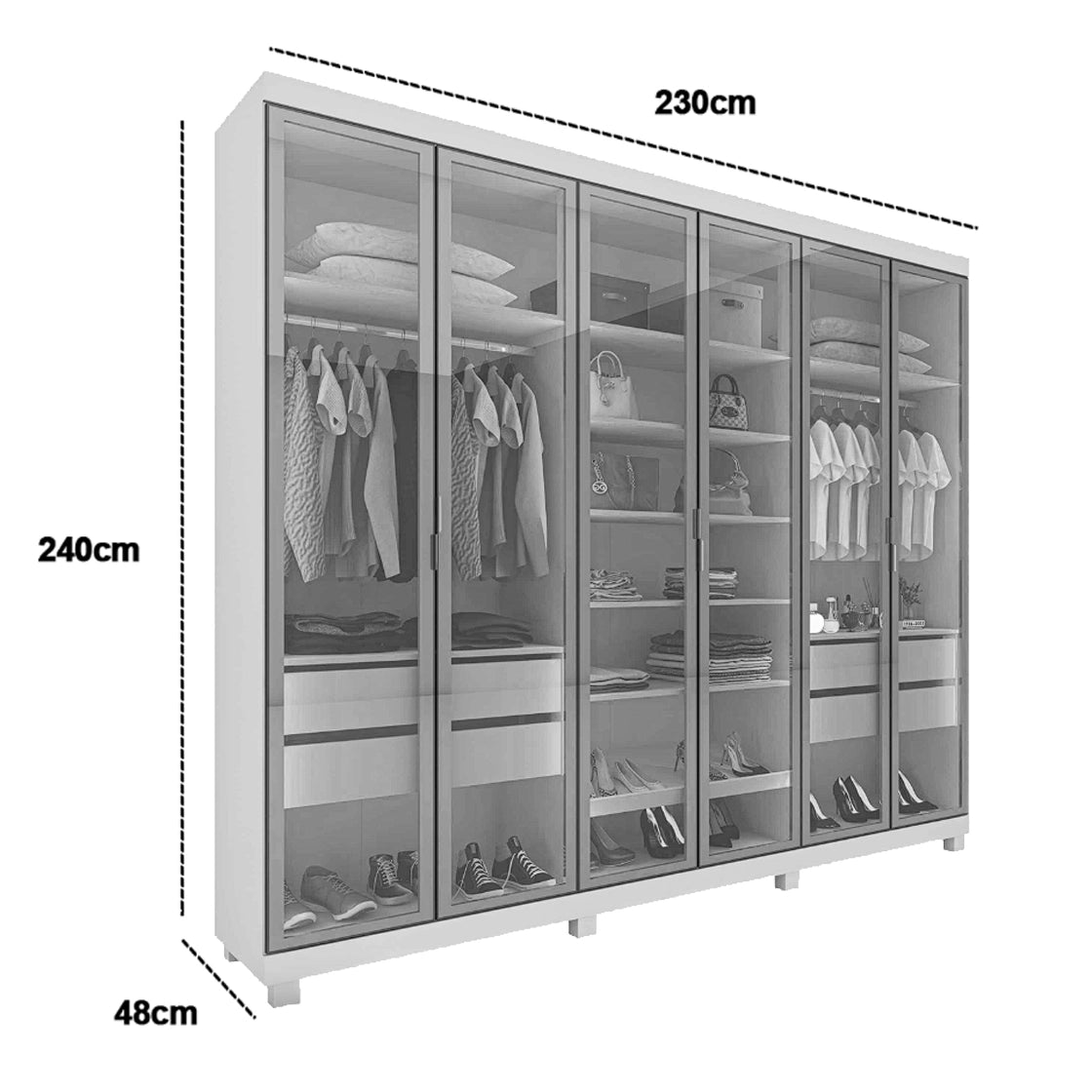 Guarda-Roupa Imperatriz 2,30 m 6 Portas/6 Reflecta Off White – GELIUS