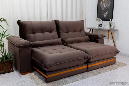 Sofá Retrátil Reclinável Ibis 2.30m Veludo Marrom 815 - D33 e Molas Ensacadas - Móveis furniture