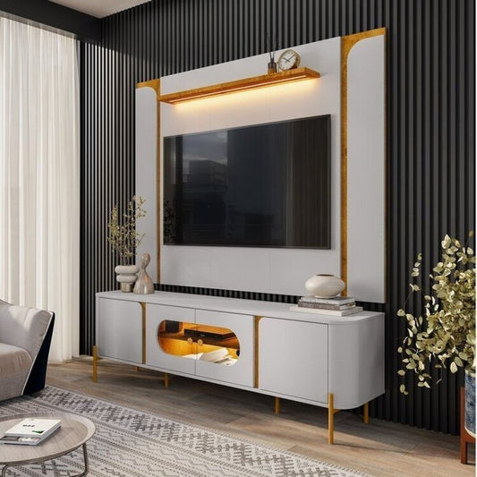 Painel até 75″ Maresias + Rack Juquehy Off White/Naturale – BECHARA