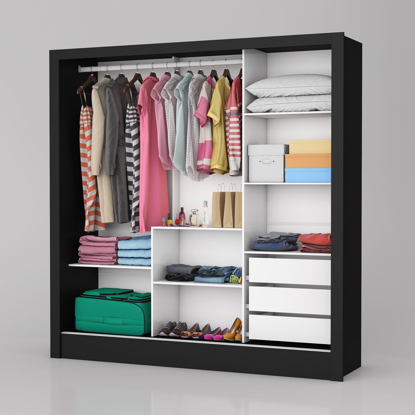 Guarda-Roupa 3 Portas Dubai/Santiago (Sem espelho) Preto – - Móveis furniture