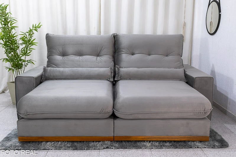 Sofá Retrátil Reclinável Sparta 2.30m Veludo Cinza 813 D33 e Molas Ensacadas - Móveis furniture
