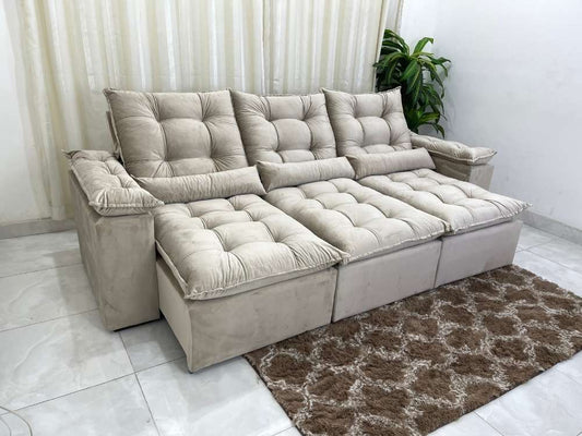 Sofá Retrátil Reclinável Atenas 2.70m – Bege - Móveis furniture