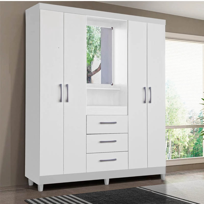 Roupeiro Capelinha Lyon c/Espelho 4 portas Branco - Móveis furniture