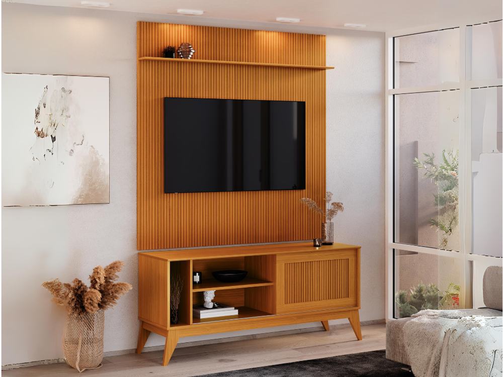 Rack Aruba com Painel Avant 55″ – Cedro Ripado - Móveis furniture