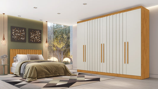 Roupeiro Oxford 6P sendo 4P Ripadas e 4G Peroba.Off White - Móveis furniture