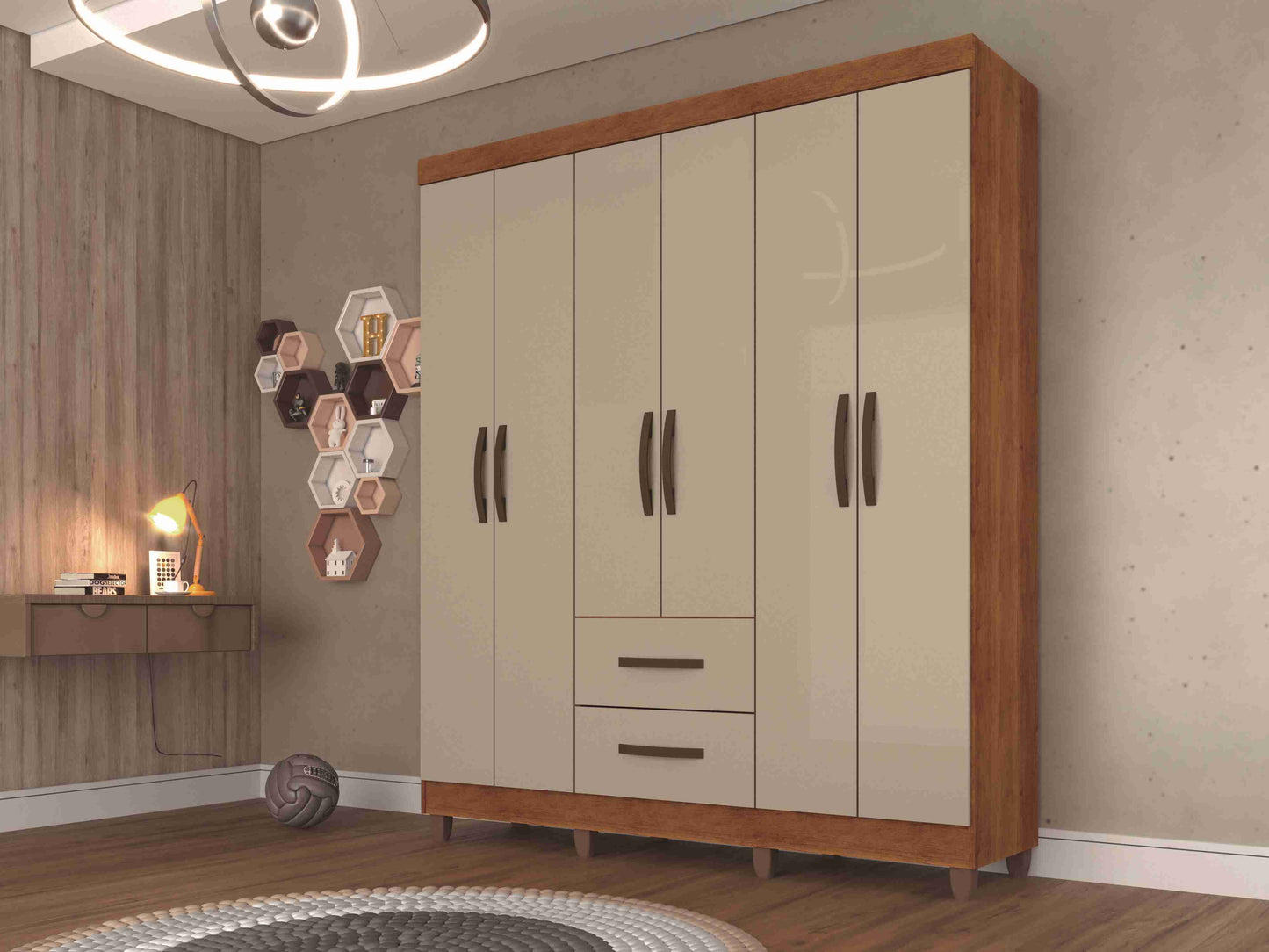Roupeiro Estrela 6P2G c Pes Cinamomo.Off White - Móveis furniture