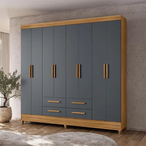 Guarda Roupa Roupeiro 08 Portas 04 Gavetas Flórida Freijó Cinza Moval - Móveis furniture