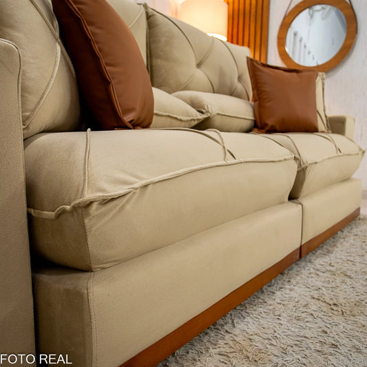 Sofá Retrátil Reclinável 2.50m Gran Bello Veludo Bege - D33 e Molas Ensacadas