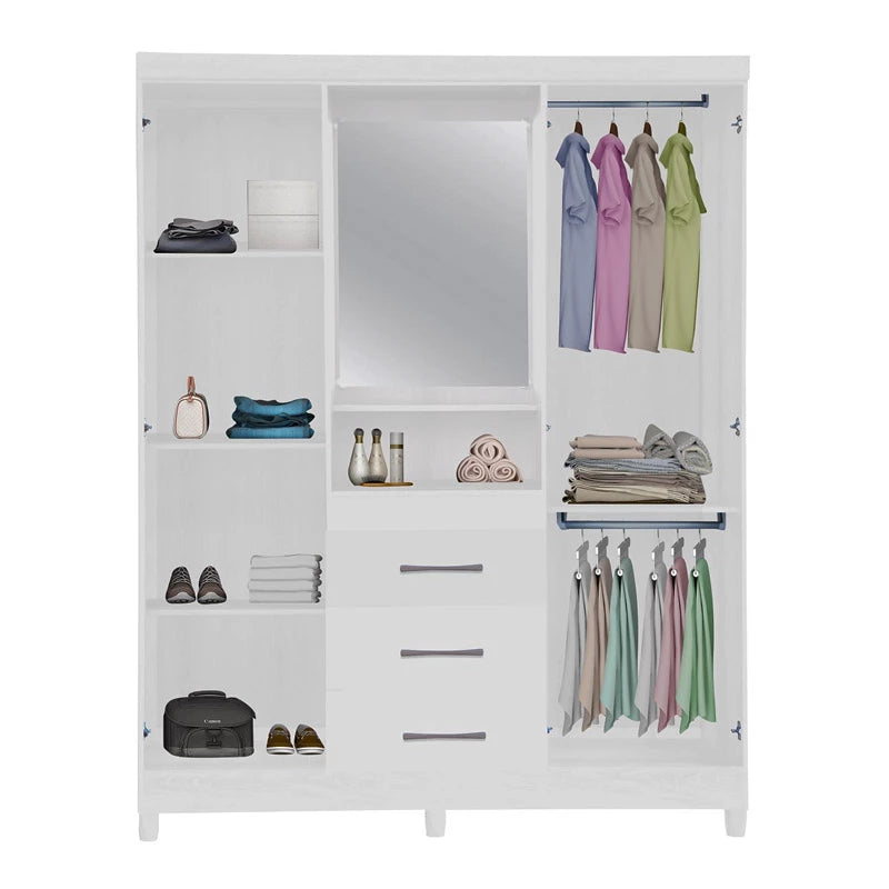 Roupeiro Capelinha Lyon c/Espelho 4 portas Branco - Móveis furniture