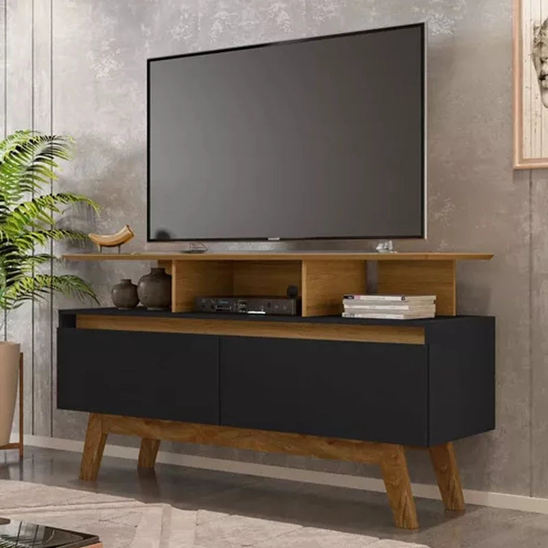Rack Bancada Rubi Larg. 1.20m para TVs até 50 Polegadas Cinamomo/Preto Bechara - Móveis furniture
