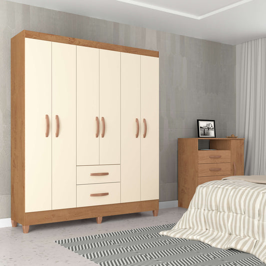 Guarda Roupa Fortaleza 6 Portas 2 Gavetas Casal Atualle Canelato Rústico Natura Off White - Móveis furniture