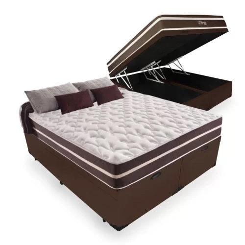 Colchão Queen Classic Superlastic D26 Marrom + Base Baú Avalon Branco – ANJOS + AVALON - Móveis furniture