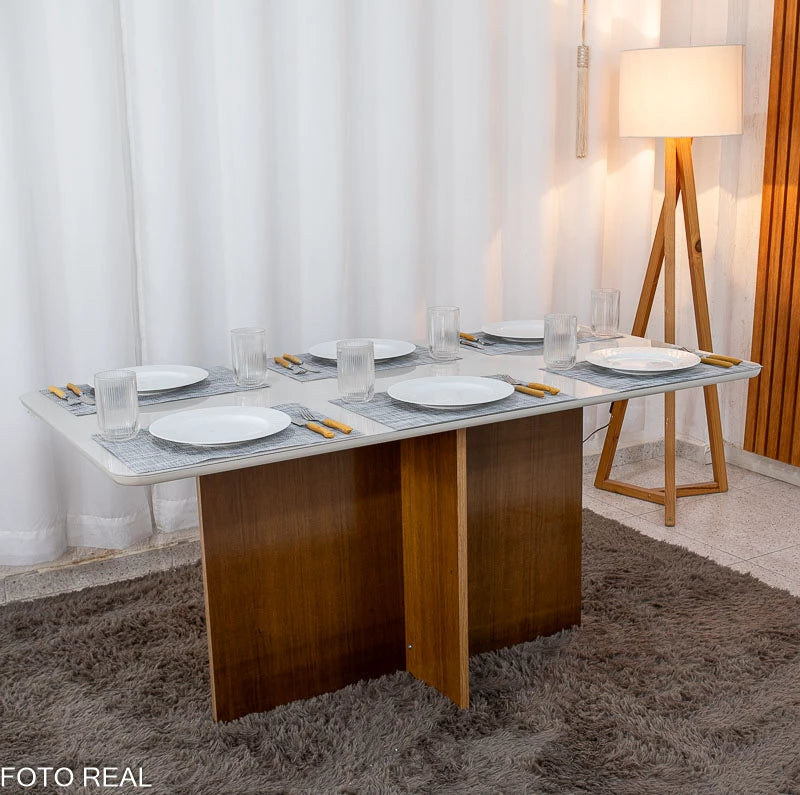 Mesa de Jantar Moscou 160x80 Vidro Off/Base Cinamomo - Minas Plac