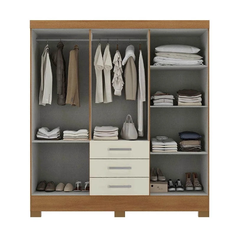 Roupeiro Fortaleza 6 Portas 3 Gavetas Larg. 1.62m (GR6365) Cinamomo/Off Com Pés Rodial Móveis - Móveis furniture