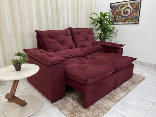 Sofá Retrátil Reclinável Grécia 1.90m – Vinho Veludinho - Móveis furniture