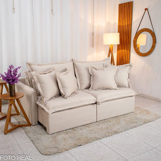 Sofá Retrátil Reclinável Lima 2.00m Linho Bege A57 - Sem Caixa