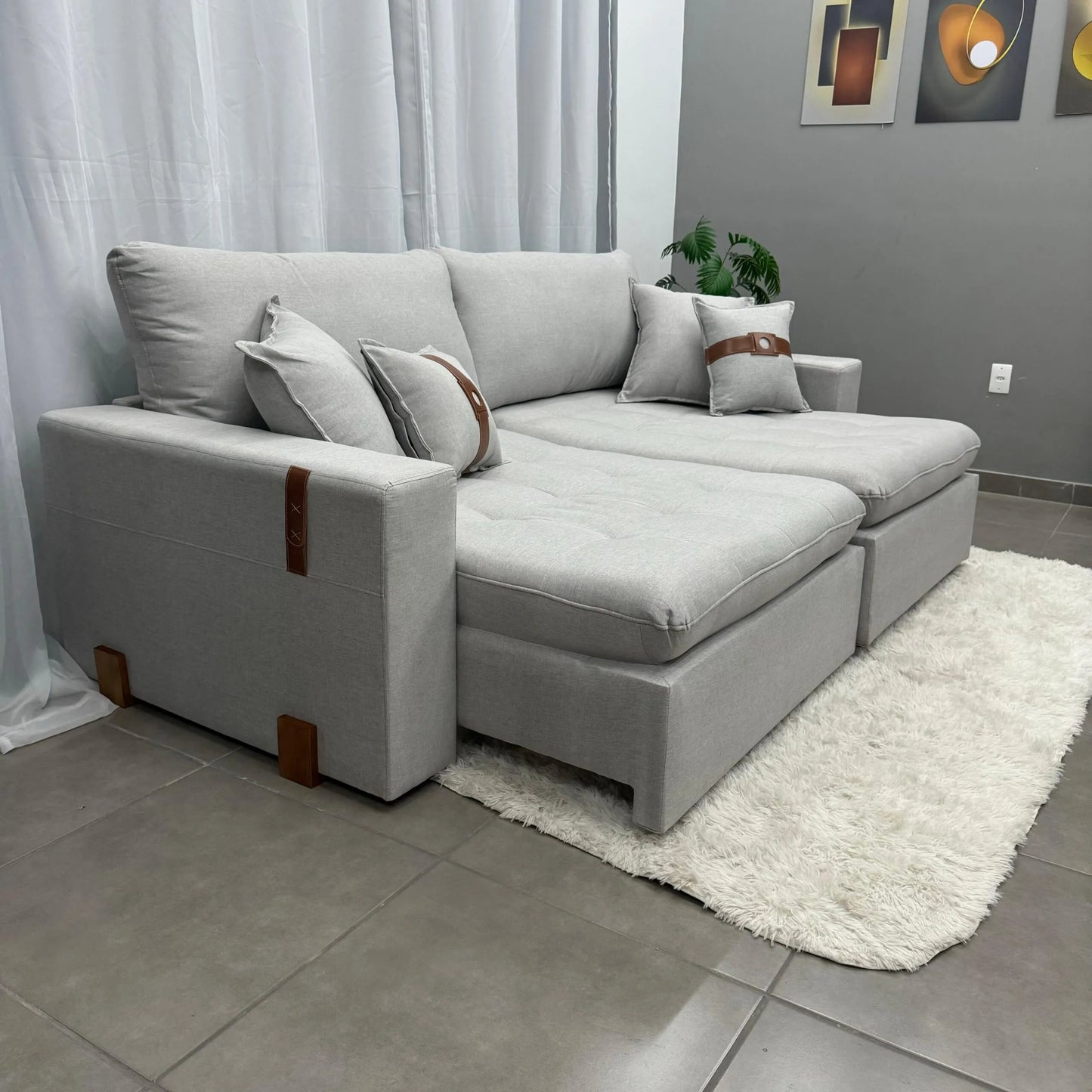 Sofá Cama Zeus 4 Lugares Retrátil e Reclinável 220cm Tecido Linho Innove