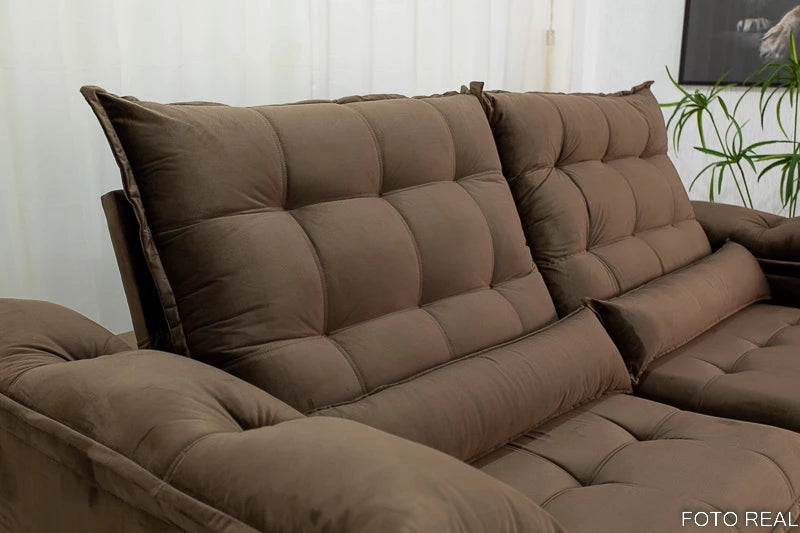 Sofá Retrátil Reclinável 2.00m Emanuelly Veludo Marrom - Móveis furniture