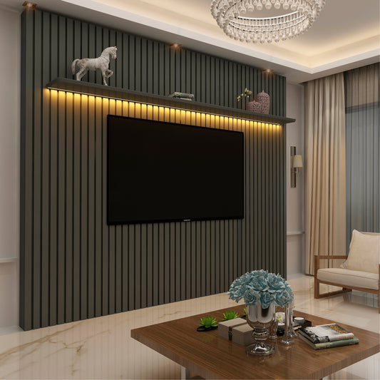 Painel Nobre Ripado 230 1P com LED Grafite Gelius - Móveis furniture