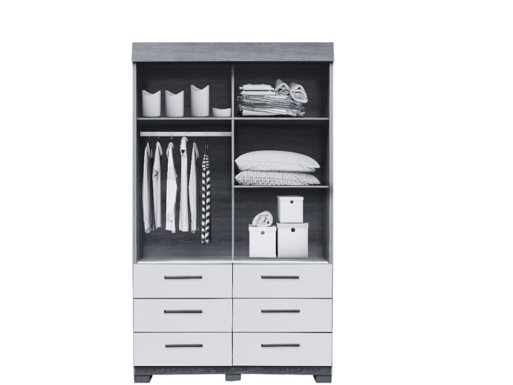 Guarda-Roupa Buzios 2 portas de correr com espelho 6 gavetas – Mel - Móveis furniture
