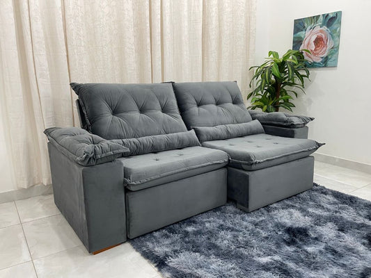 Sofá Retrátil Reclinável Las Vegas 2.30m – Cinza Veludão - Móveis furniture