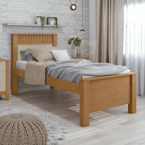 Cama Solteiro Athenas Móveis Lopas Amêndoa Clean/Off White/Amêndoa Clean - Móveis furniture