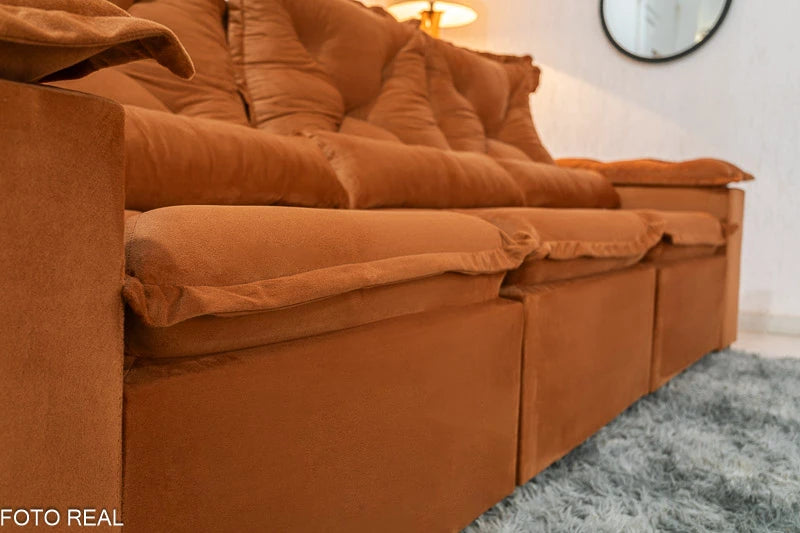 Sofá Retrátil Reclinável 2.70m Texas Veludo Terracota - Móveis furniture