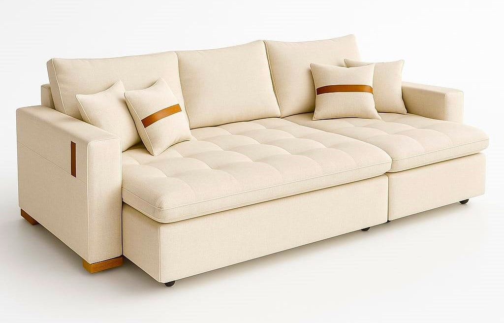 Sofa sem Caxia Retratil Lisboa 240 2xModulos 120 Linho Bege 03 We Art Decor