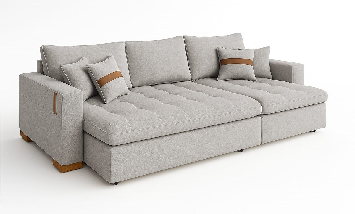 Sofa sem Caixa Retratil Lisboa 240 2xModulo 120 Linho Cinza Claro 20 We Art Decor