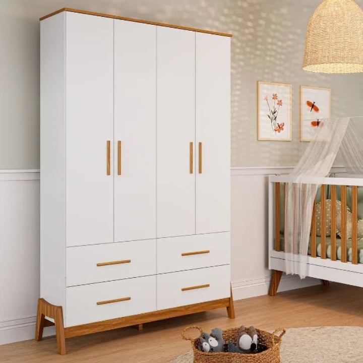 Guarda-Roupa 4 Portas Guti Retrô Branco Brilho/Amêndoa – PEROBA MÓVEIS - Móveis furniture